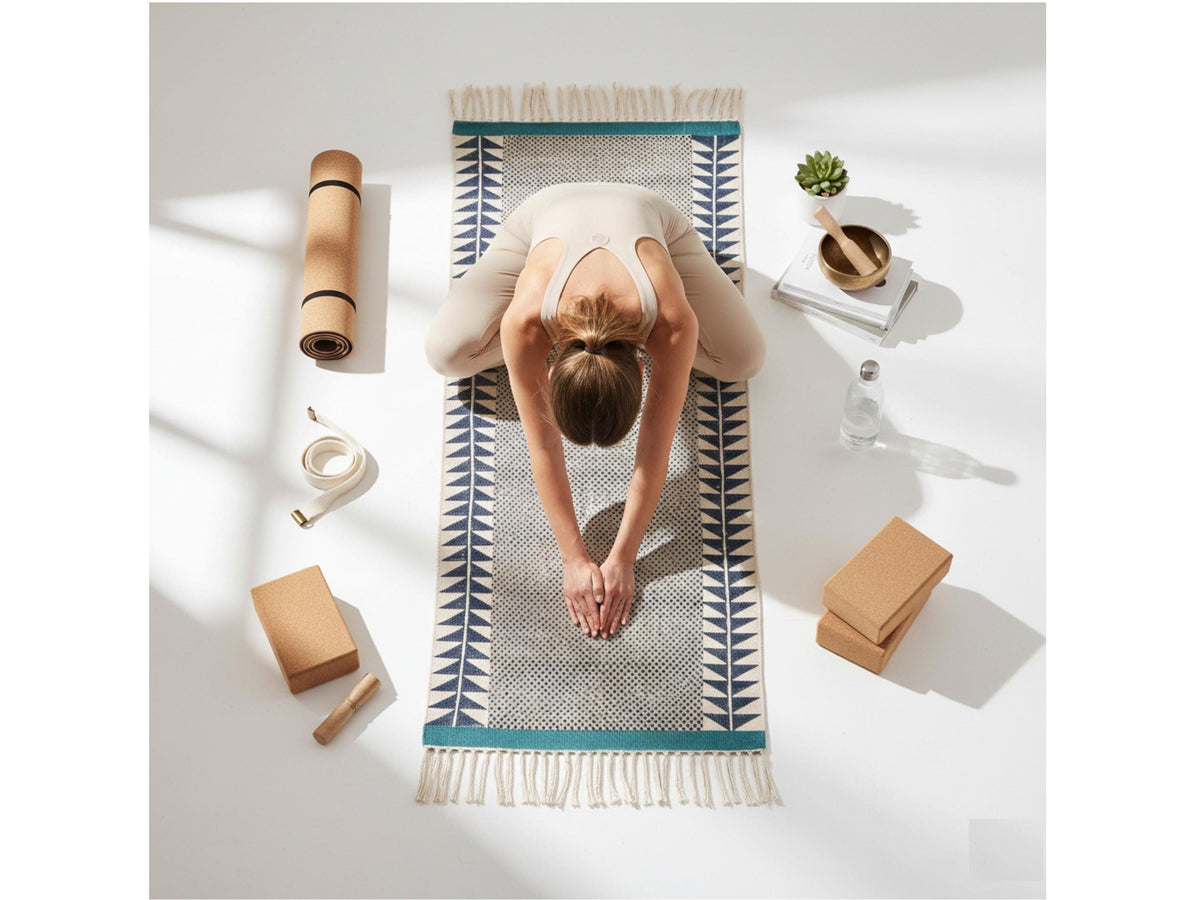 Handwoven Washable Cotton Yoga Mat | Eco-Friendly Meditation Rug Organic Cotton Yoga Mat – Handwoven, Anti-Slip Travel Rug