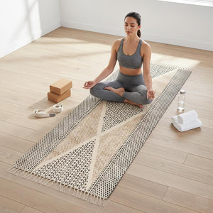 Handwoven Cotton Yoga Mat | Meditation Rug with Tassels: Eco-Friendly, Anti-Slip - Natural Fair Trade  Yoga, Exercise,