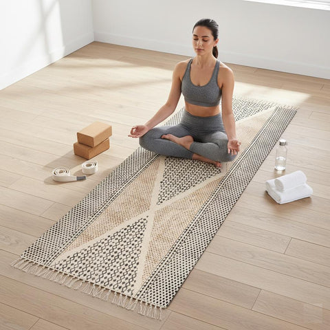 Handwoven Cotton Yoga Mat | Meditation Rug with Tassels: Eco-Friendly, Anti-Slip - Natural Fair Trade  Yoga, Exercise,