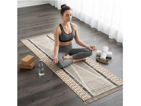 Handwoven Organic Cotton Yoga Mat: Extra Long, Anti-Slip Washable Yoga Rug Fair Trade - Yoga, Exercise Travel Friendly