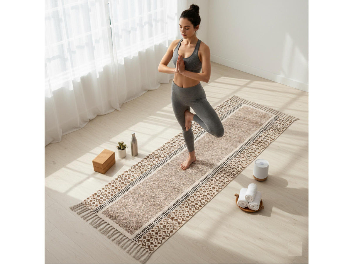 Extra Wide & Long Organic Natural Cotton Mat-Yoga, Pilates, Fitness, and Meditation , Yoga rug Eco-Friendly Non-Slip