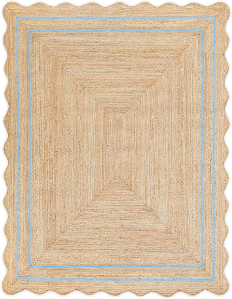 Beige Jute Braided Scalloped Rugfor Living Room – 3 x 4 handmade by LoomifyHome