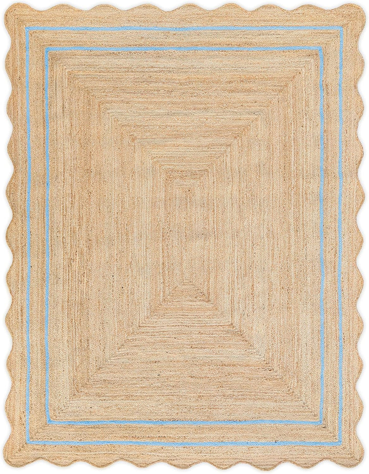 Beige Jute Braided Scalloped Rugfor Living Room – 3 x 4 handmade by LoomifyHome