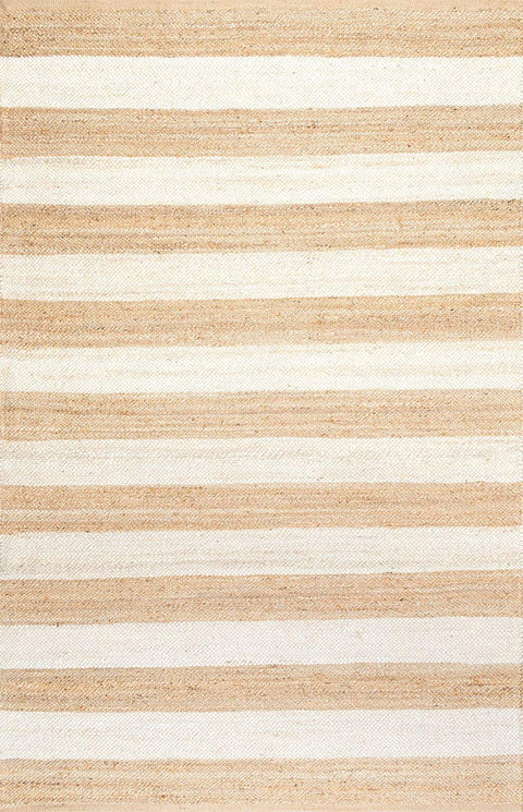 White Beige Jute Braided Area Rugfor Living Room – Striped handmade by LoomifyHome