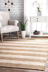 White Beige Jute Braided Area Rugfor Living Room – Striped handmade by LoomifyHome