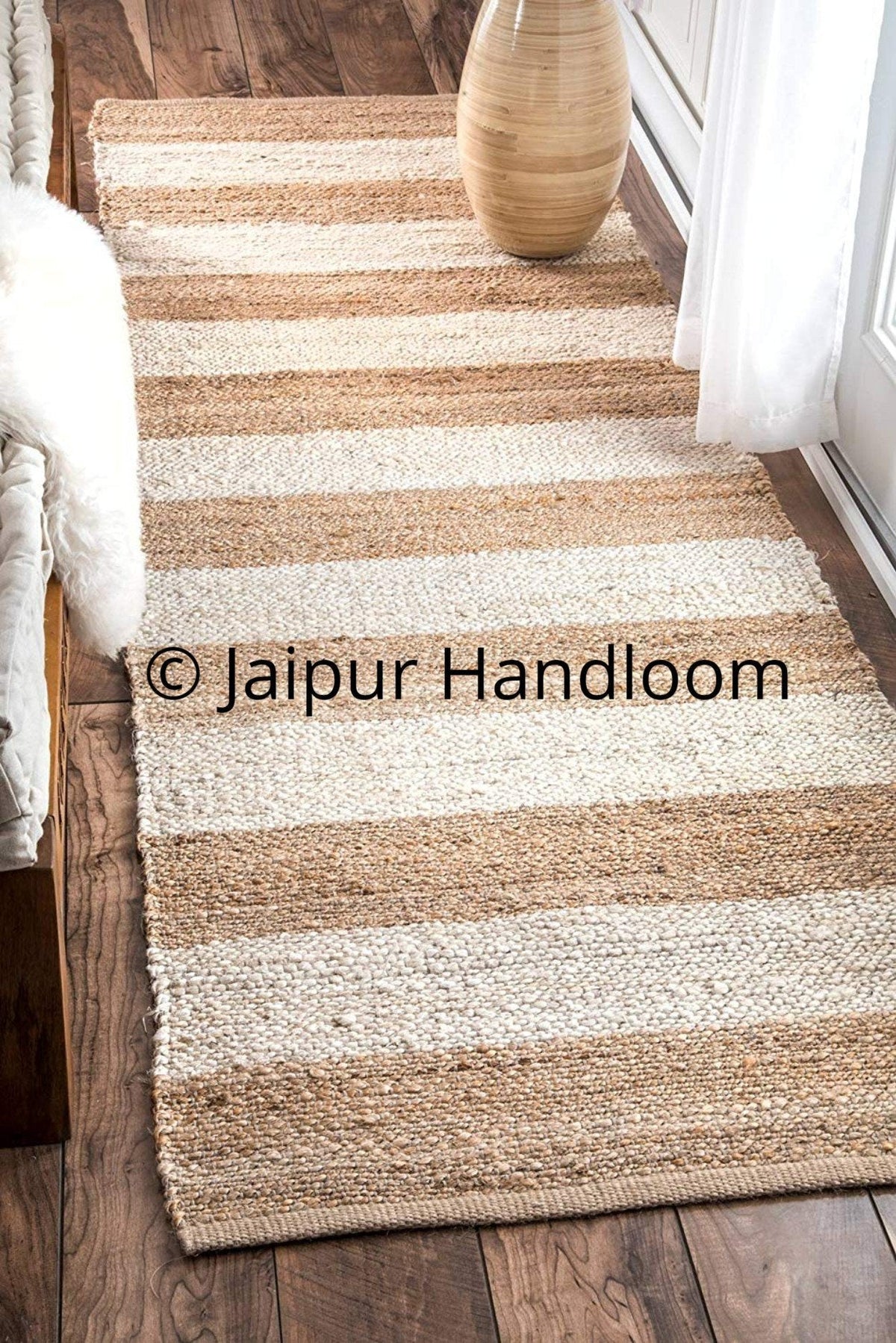 White Beige Jute Braided Runner Rugfor Living Room – 2 x 10 handmade by LoomifyHome