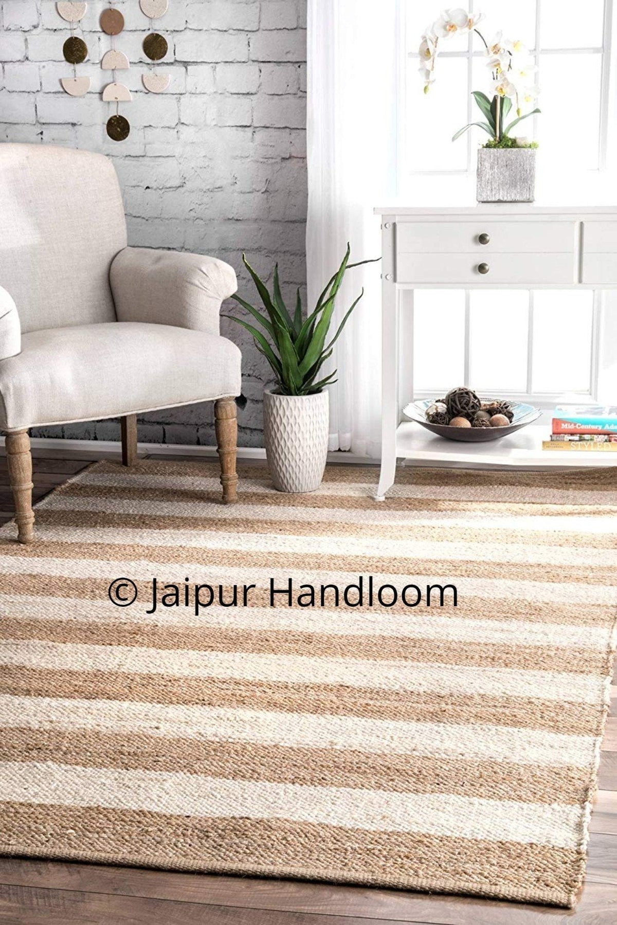White Beige Jute Braided Runner Rugfor Living Room – 2 x 10 handmade by LoomifyHome