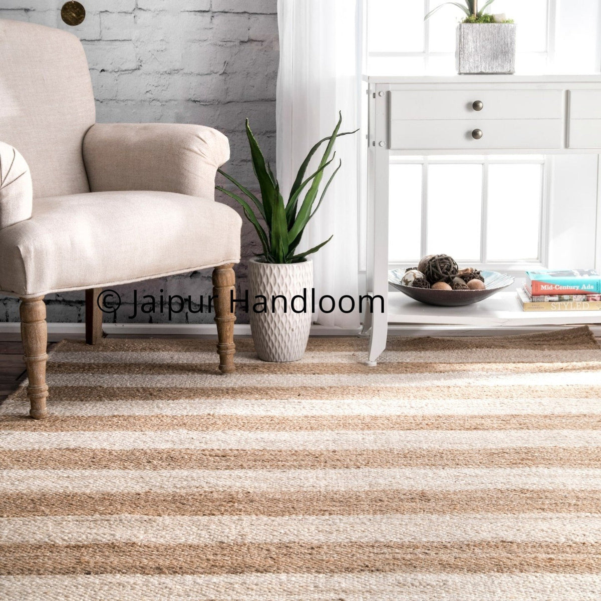White Beige Jute Braided Runner Rugfor Living Room – 2 x 10 handmade by LoomifyHome