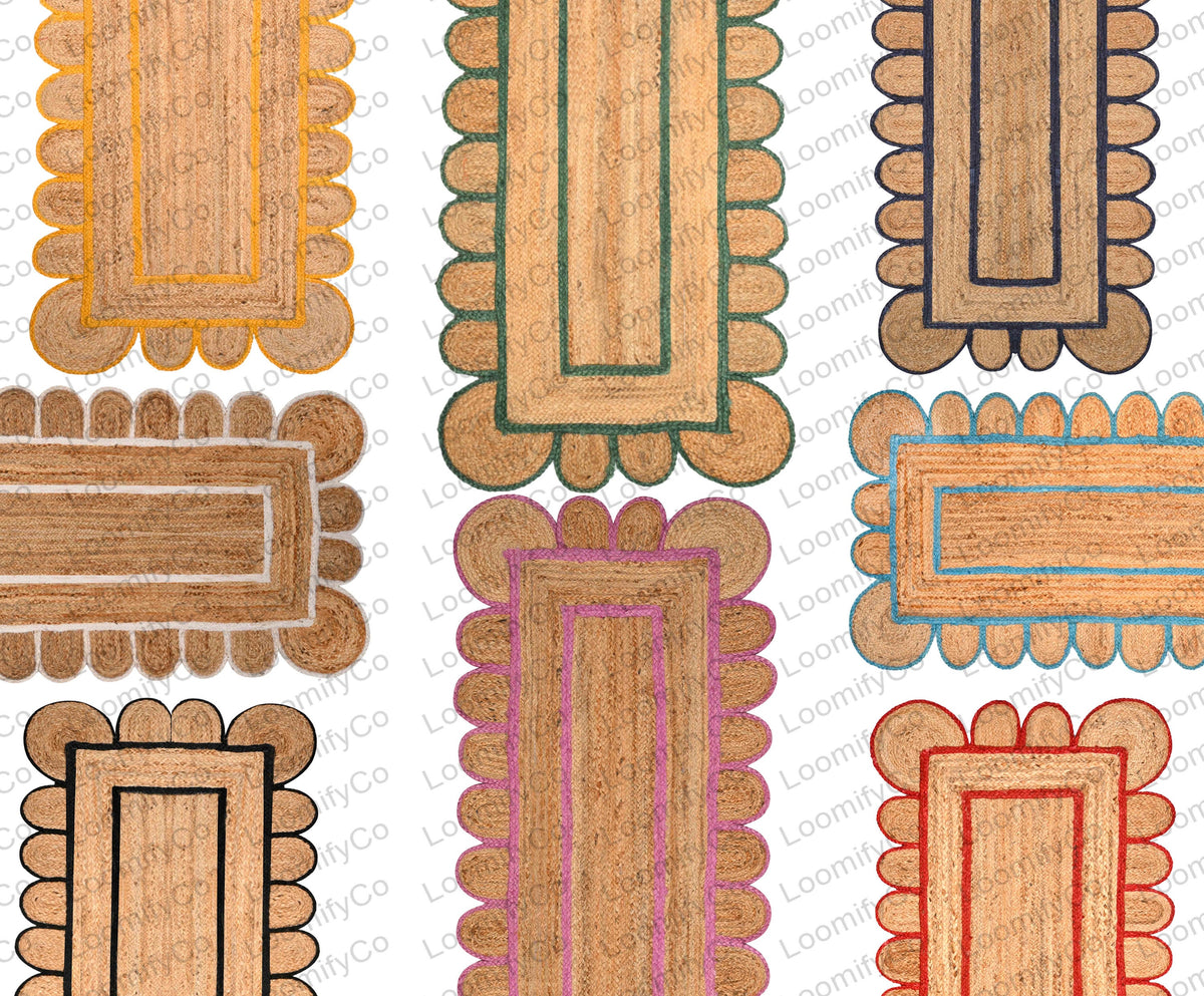 Jute Runner Rug - Scalloped Runner Rug, Bohemian Scallop Rug, Natural Jute Rug, Scalloped Jute Rug, Jute Scallop Rug Sisal