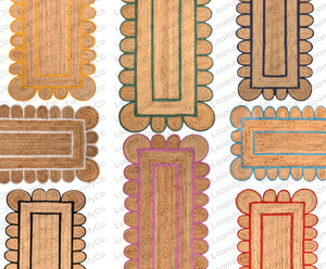 Jute Runner Rug - Scalloped Runner Rug, Bohemian Scallop Rug, Natural Jute Rug, Scalloped Jute Rug, Jute Scallop Rug Sisal
