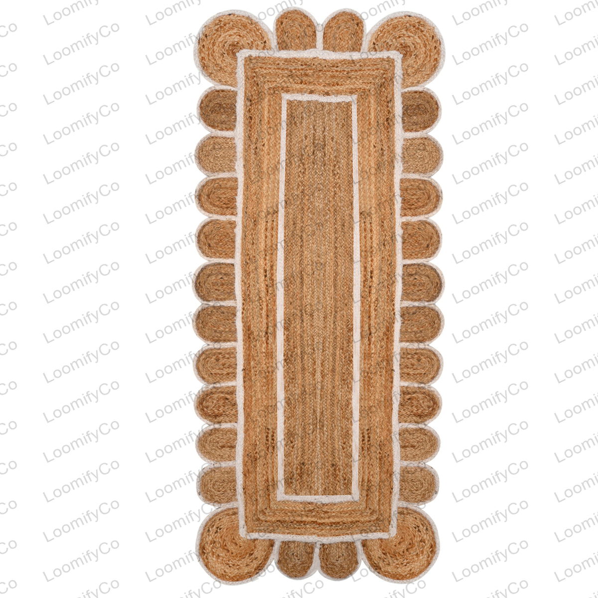 Jute Runner Rug - Scalloped Runner Rug, Bohemian Scallop Rug, Natural Jute Rug, Scalloped Jute Rug, Jute Scallop Rug Sisal