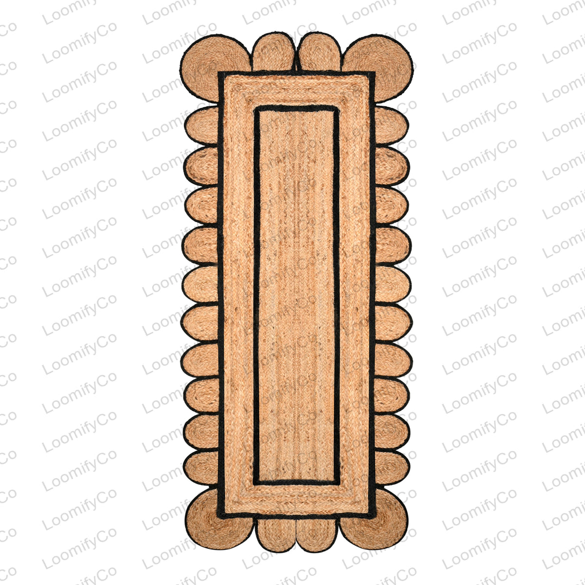 Jute Runner Rug - Scalloped Runner Rug, Bohemian Scallop Rug, Natural Jute Rug, Scalloped Jute Rug, Jute Scallop Rug Sisal