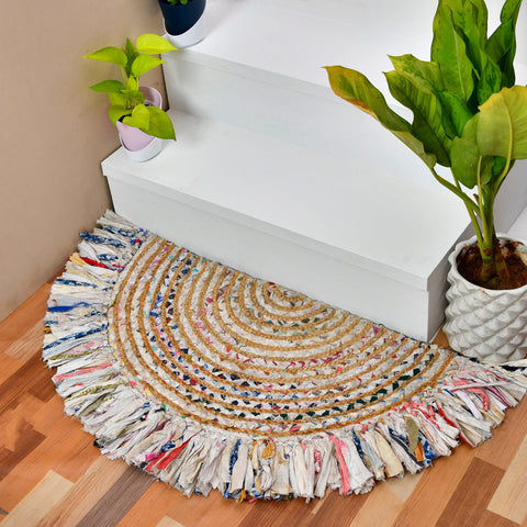 White Beige Jute Braided Half Moon Doormatfor Living Room – Farmhouse handmade by LoomifyHome