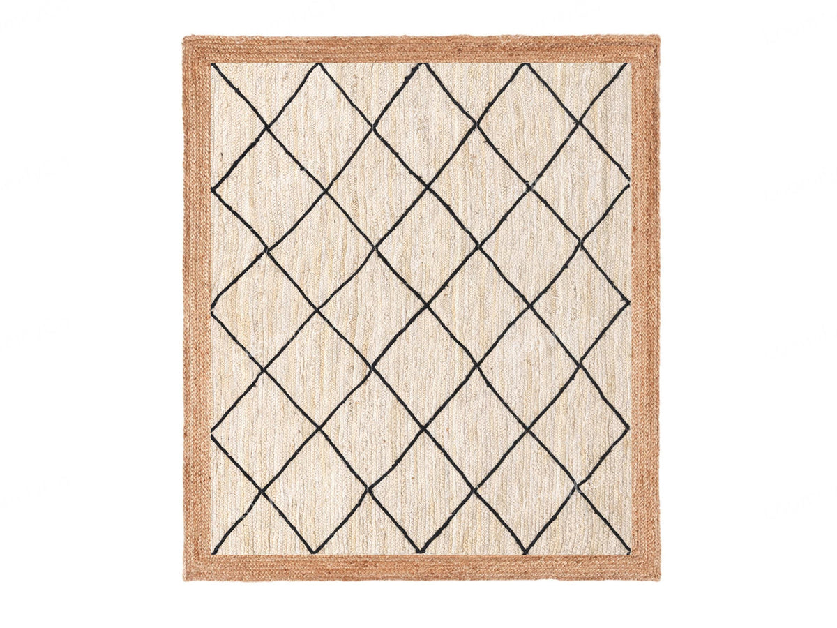 Ivory Jute Rug White Jute Braided Rug Diamonds pattern Jute Rug Rectangular Jute Rug Boho Jute Area Rug Square Jute rug