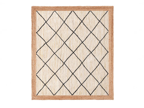 Ivory Jute Rug White Jute Braided Rug Diamonds pattern Jute Rug Rectangular Jute Rug Boho Jute Area Rug Square Jute rug