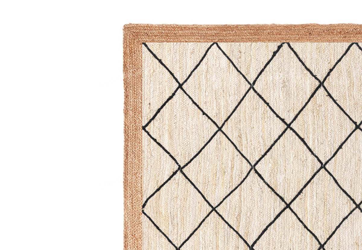Ivory Jute Rug White Jute Braided Rug Diamonds pattern Jute Rug Rectangular Jute Rug Boho Jute Area Rug Square Jute rug