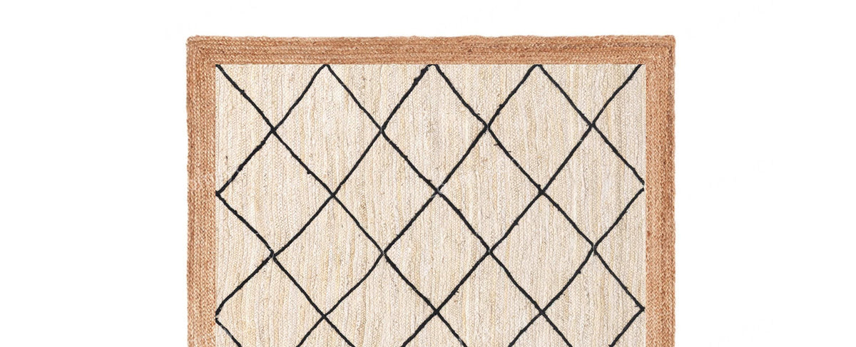 Ivory Jute Rug White Jute Braided Rug Diamonds pattern Jute Rug Rectangular Jute Rug Boho Jute Area Rug Square Jute rug