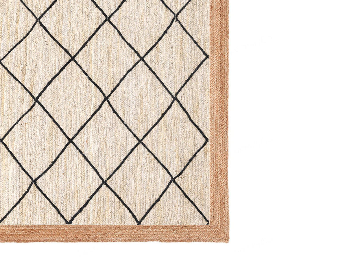 Ivory Jute Rug White Jute Braided Rug Diamonds pattern Jute Rug Rectangular Jute Rug Boho Jute Area Rug Square Jute rug