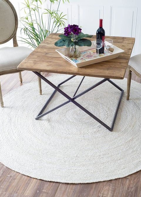 White Beige Jute Braided Round Rugfor Living Room – Coastal handmade by LoomifyHome