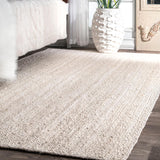 White Beige Jute Braided Oval Rugfor Living Room – Bohemian handmade by LoomifyHome