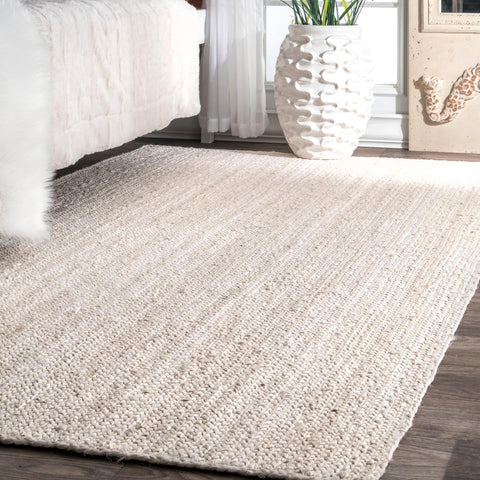 White Beige Jute Braided Oval Rugfor Living Room – Bohemian handmade by LoomifyHome