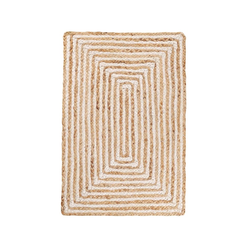 White Beige Jute Braided Runner Rugfor Living Room – Scalloped handmade by LoomifyHome