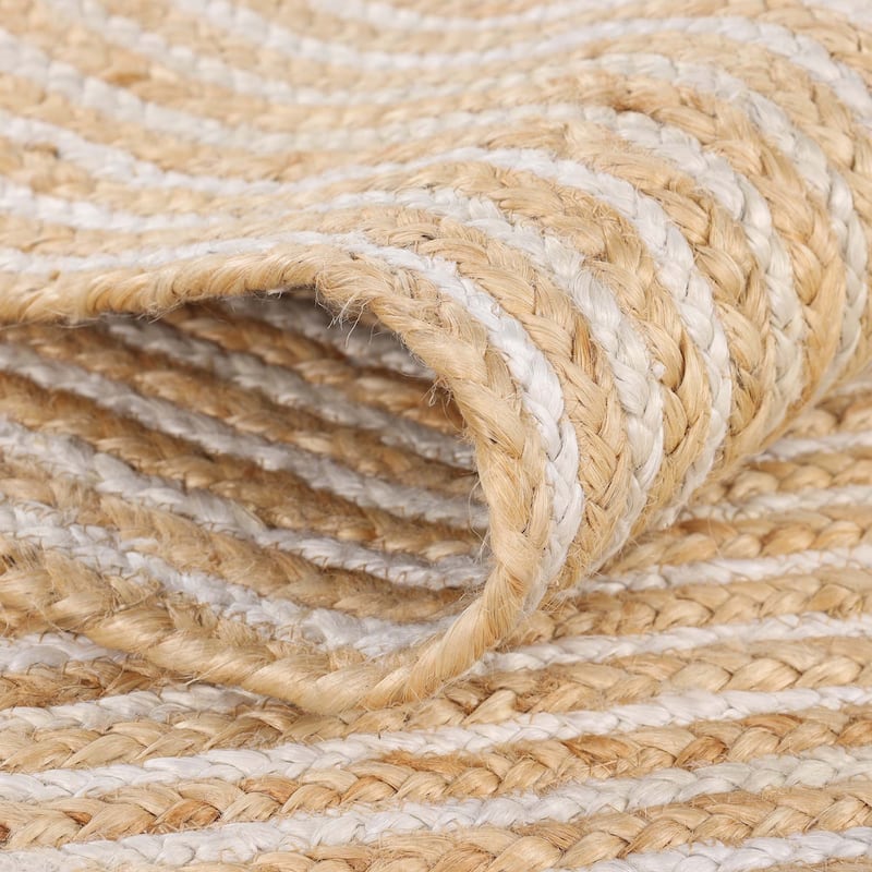 White Beige Jute Braided Runner Rugfor Living Room – Scalloped handmade by LoomifyHome