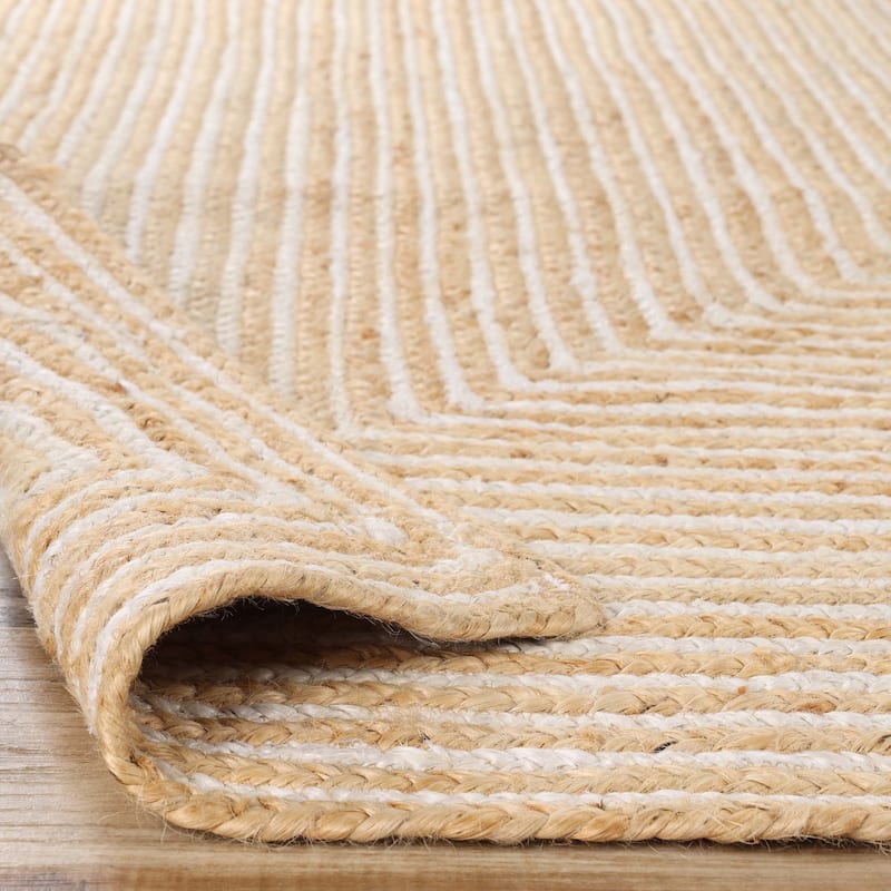 White Beige Jute Braided Runner Rugfor Living Room – Scalloped handmade by LoomifyHome