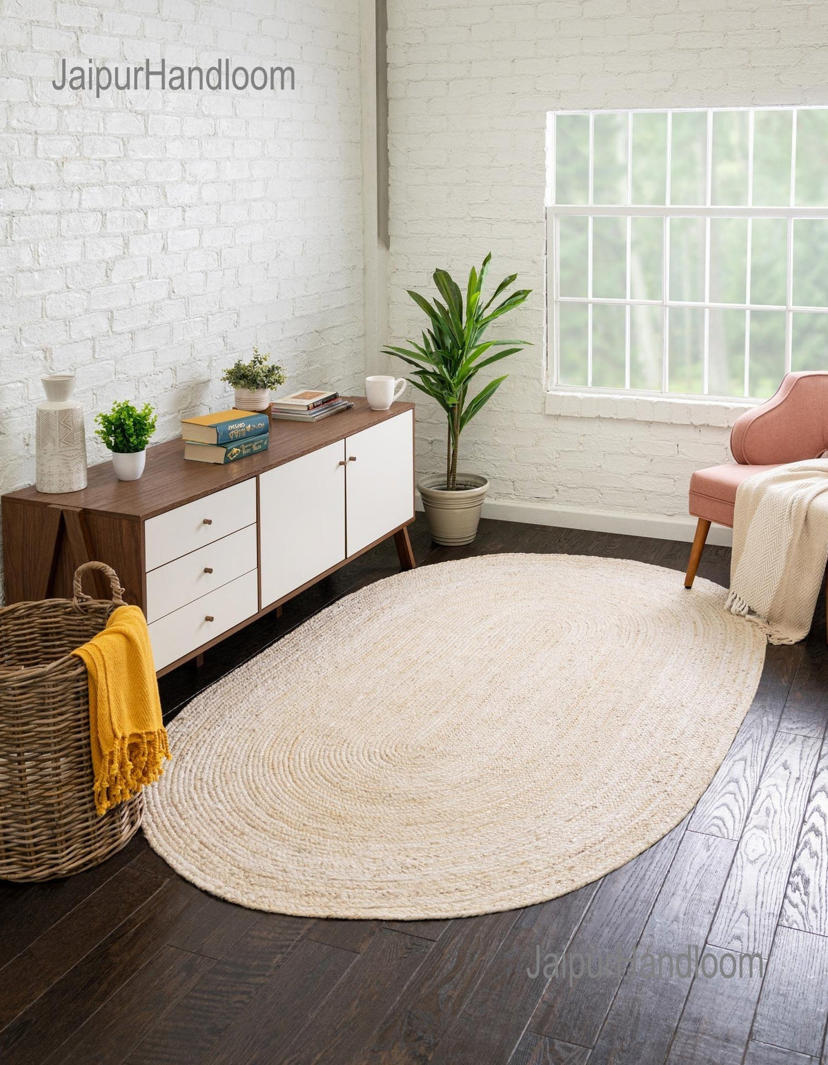 White Multicolor Jute Braided Doormatfor Living Room handmade by LoomifyHome