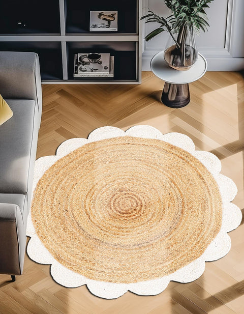 White Beige Jute Braided Doormatfor Living Room – Bohemian handmade by LoomifyHome