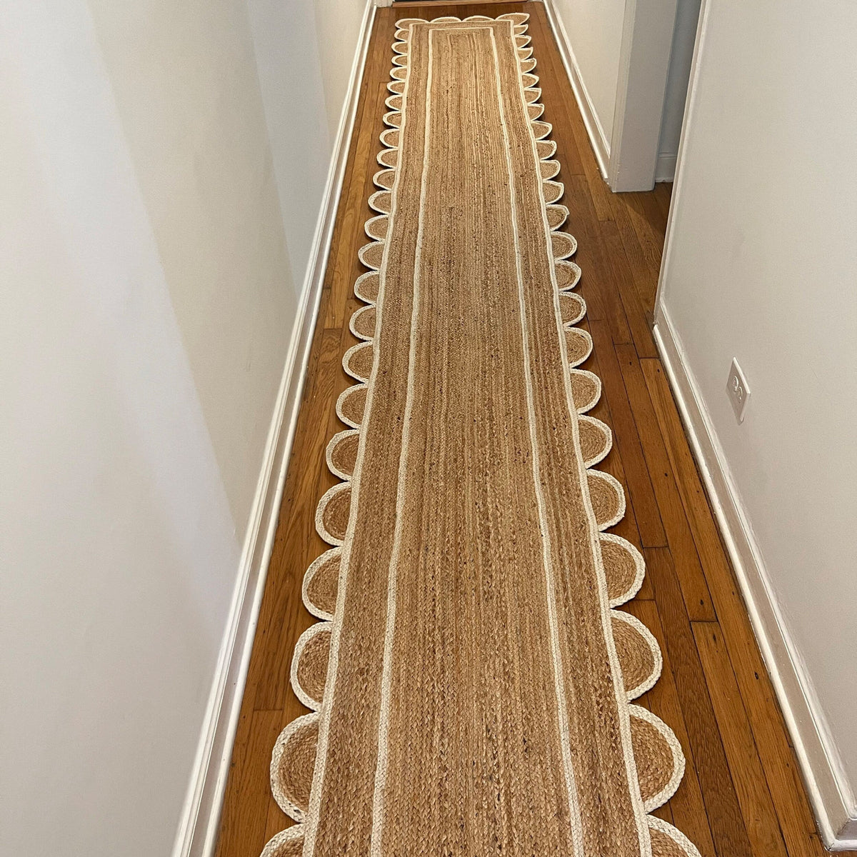 White Beige Jute Braided Runner Rugfor Living Room – Coastal handmade by LoomifyHome