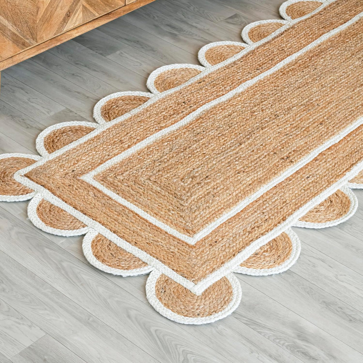 White Beige Jute Braided Runner Rugfor Living Room – Coastal handmade by LoomifyHome