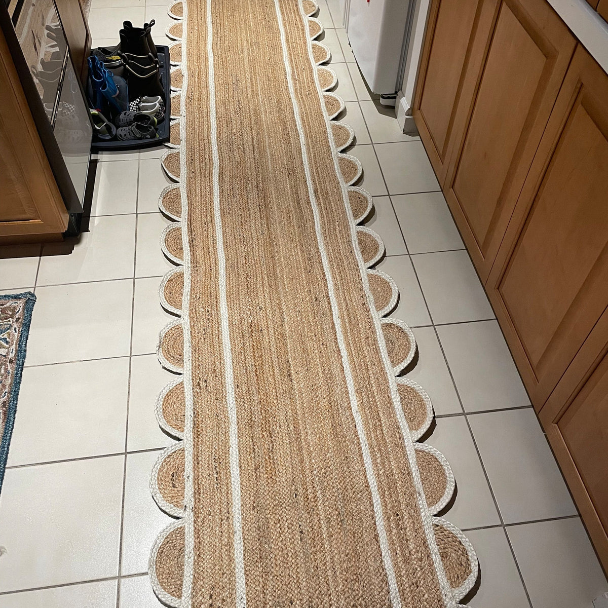 White Beige Jute Braided Runner Rugfor Living Room – Coastal handmade by LoomifyHome