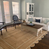 White Beige Jute Braided Scalloped Rugfor Living Room – Scalloped handmade by LoomifyHome