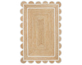 White Beige Jute Braided Scalloped Rugfor Living Room – Scalloped handmade by LoomifyHome