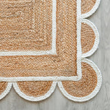 White Beige Jute Braided Scalloped Rugfor Living Room – Scalloped handmade by LoomifyHome