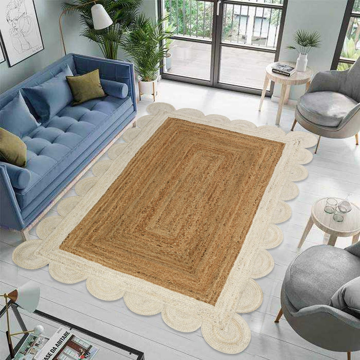 White Beige Jute Braided Doormatfor Living Room handmade by LoomifyHome