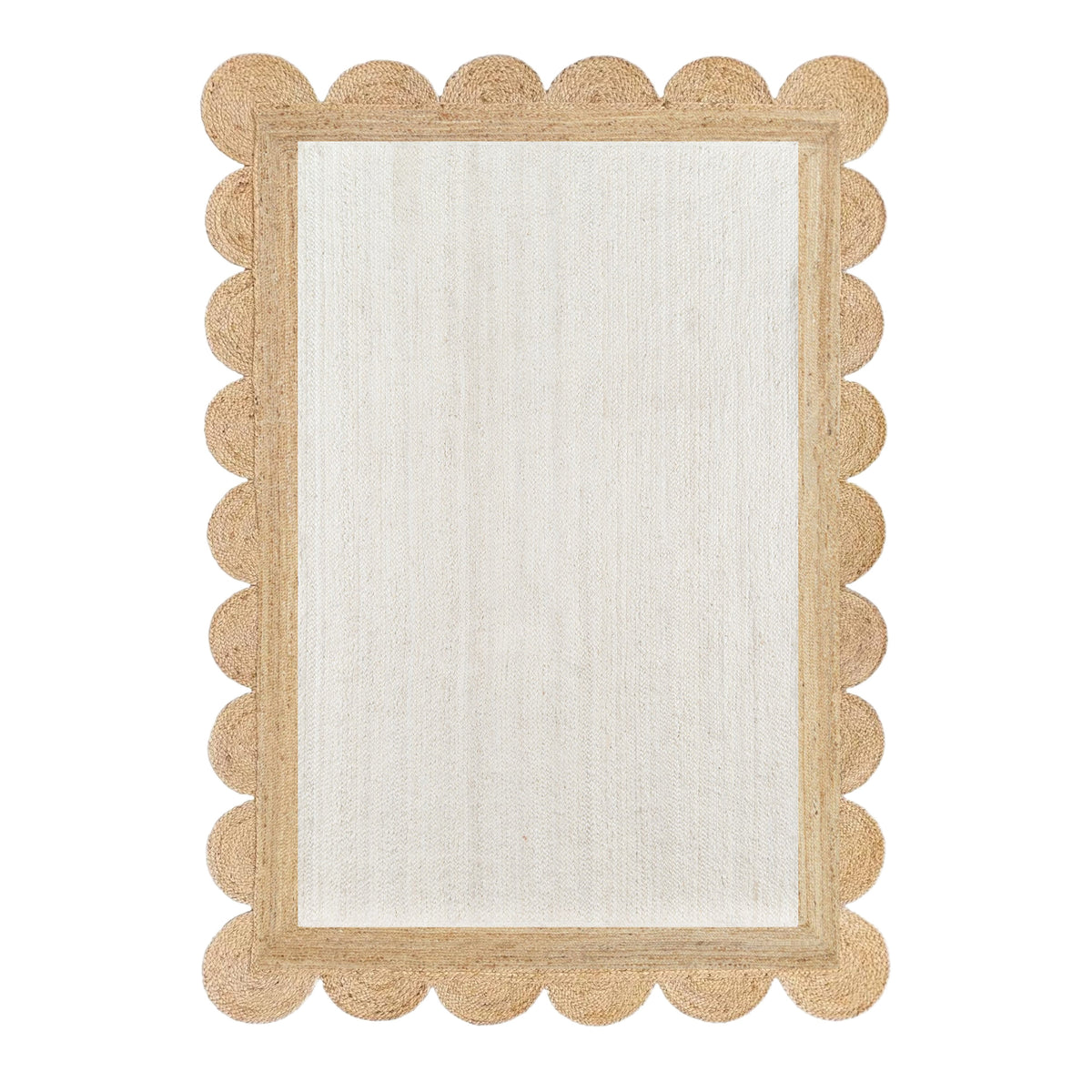 White Beige Jute Braided Scalloped Rugfor Living Room handmade by LoomifyHome