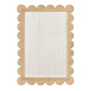 White Beige Jute Braided Scalloped Rugfor Living Room handmade by LoomifyHome