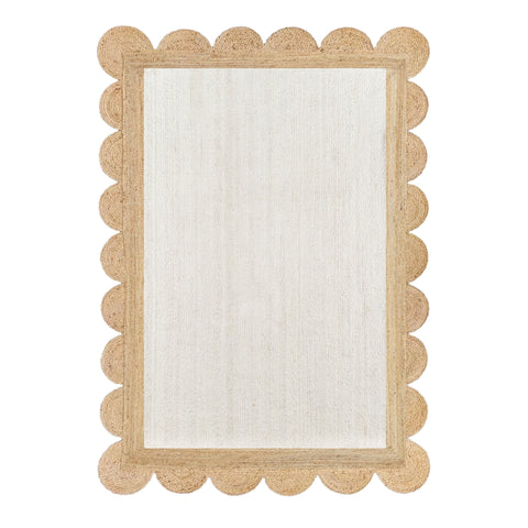 White Beige Jute Braided Scalloped Rugfor Living Room handmade by LoomifyHome