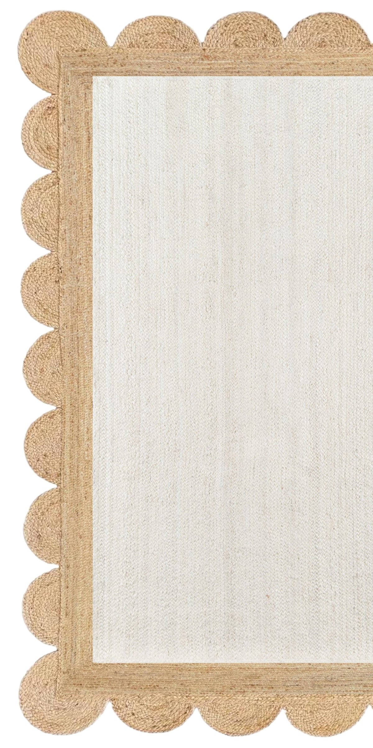 White Beige Jute Braided Scalloped Rugfor Living Room handmade by LoomifyHome