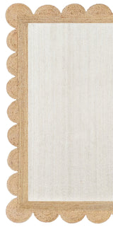 White Beige Jute Braided Scalloped Rugfor Living Room handmade by LoomifyHome