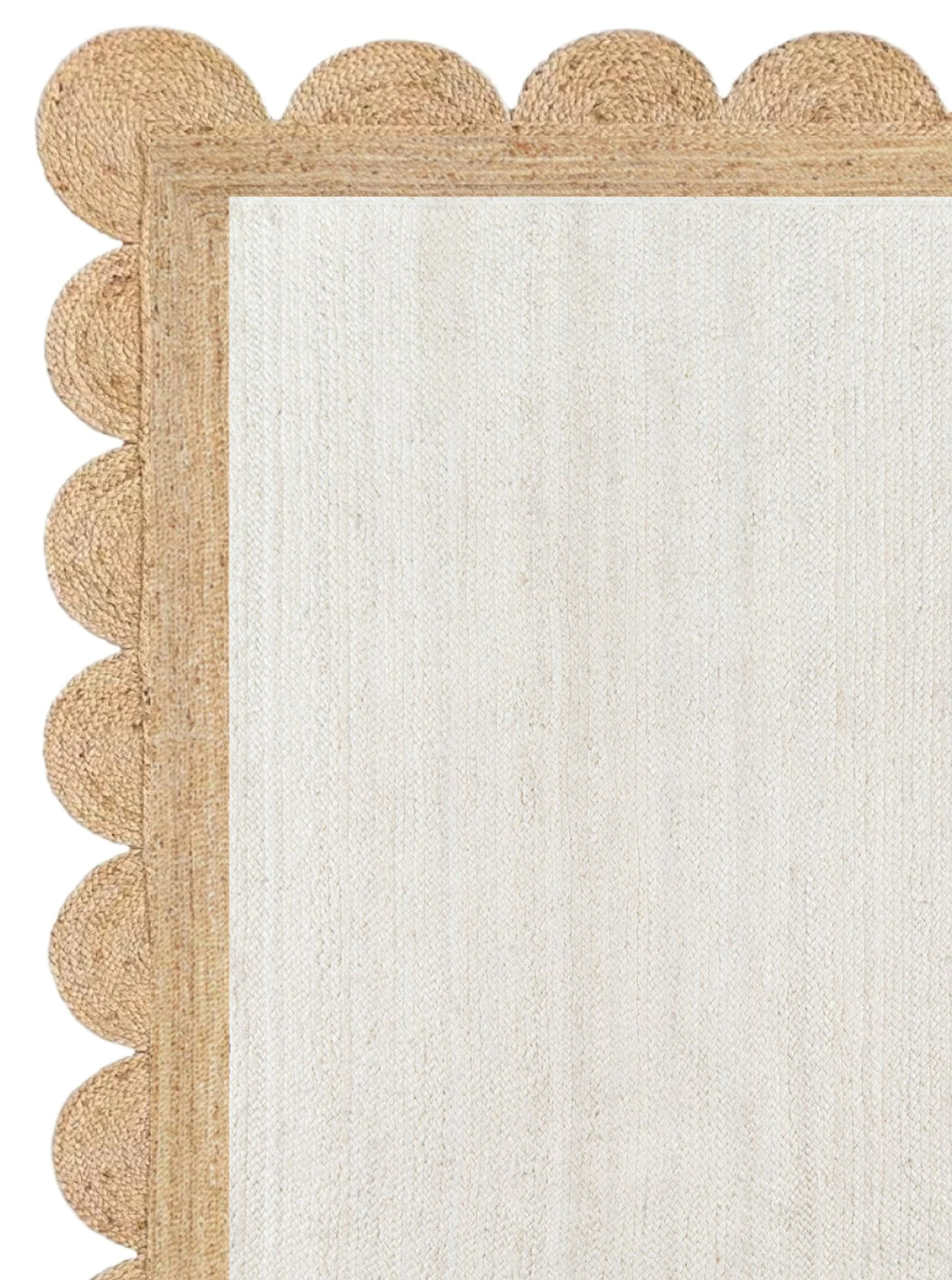 White Beige Jute Braided Scalloped Rugfor Living Room handmade by LoomifyHome