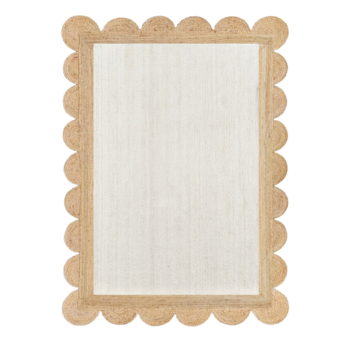 White Beige Jute Braided Scalloped Rugfor Living Room handmade by LoomifyHome